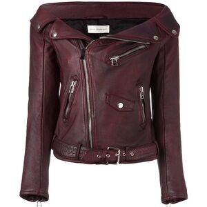FAITH CONNEXION Off The Shoulder ´Sailor’ Leather Jacket in Oxblood, sz FR38/US6